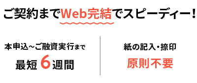 ご契約までWeb完結でスピーディー！ 本申込～ご融資実行まで最短6週間｜紙の記入・捺印原則不要
